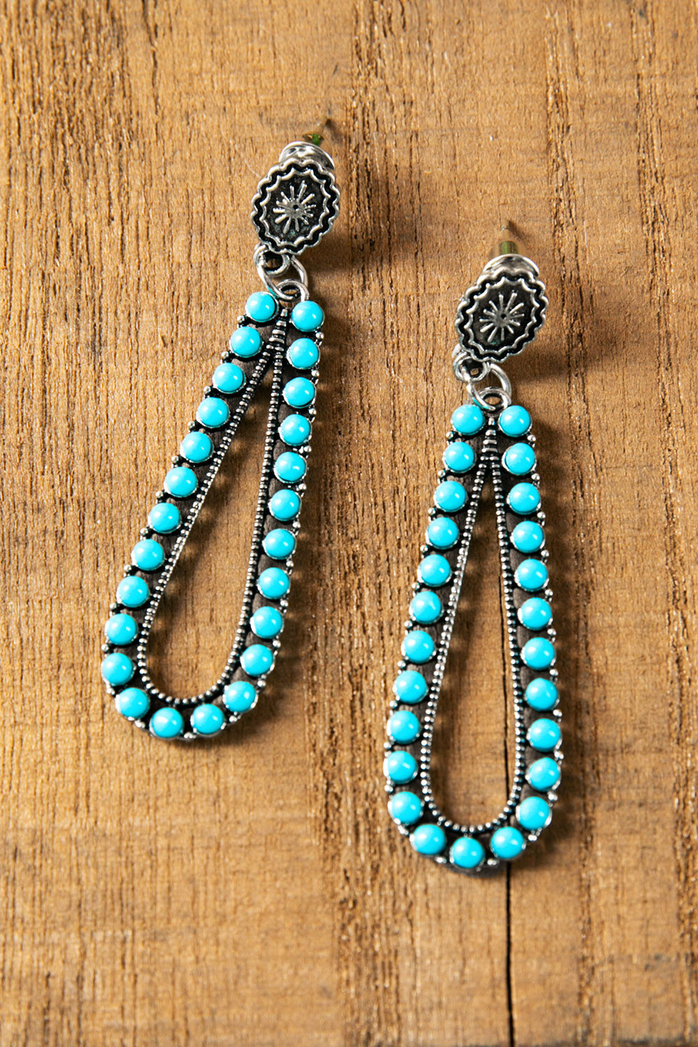 Silver Western Waterdrop Turquoise Stud Drop Earrings