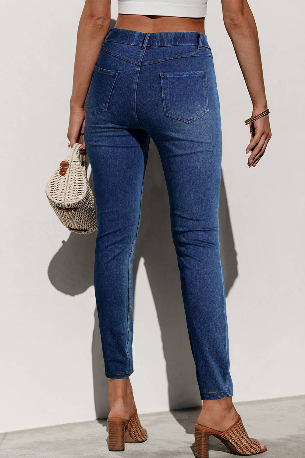 Ashleigh Blue Multiple Pockets Straight Leg Washed Stretchy Knit Jeans