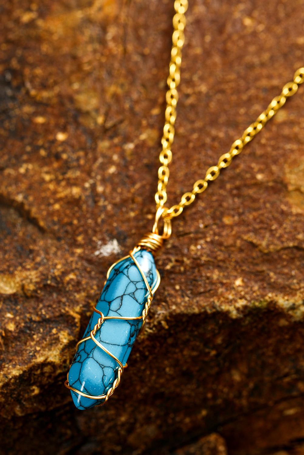 Blue Wire Wrapped Turquoise Pendant Necklace