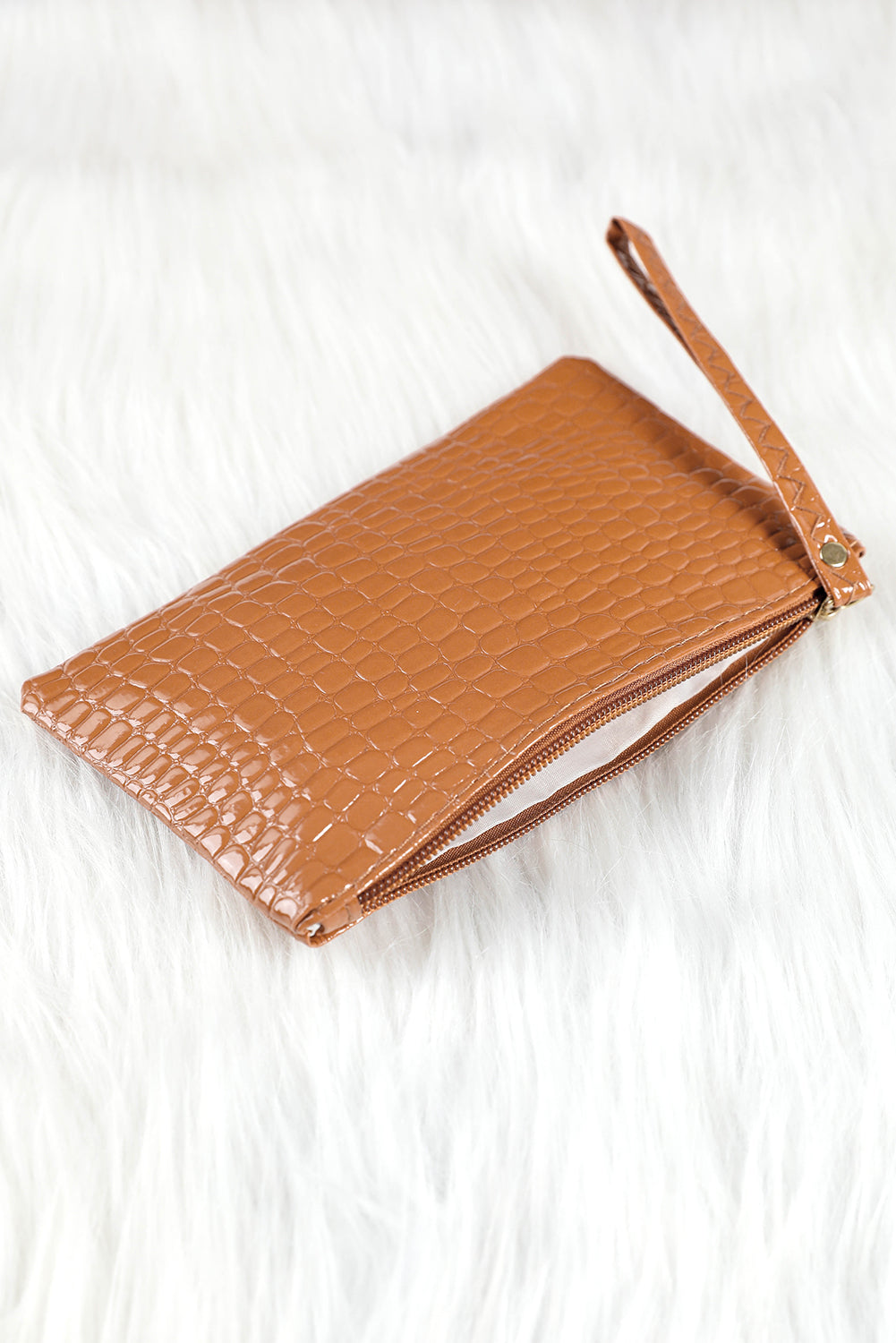 Thai Curry Crocodile Pattern Zipper Wristlet Clutch