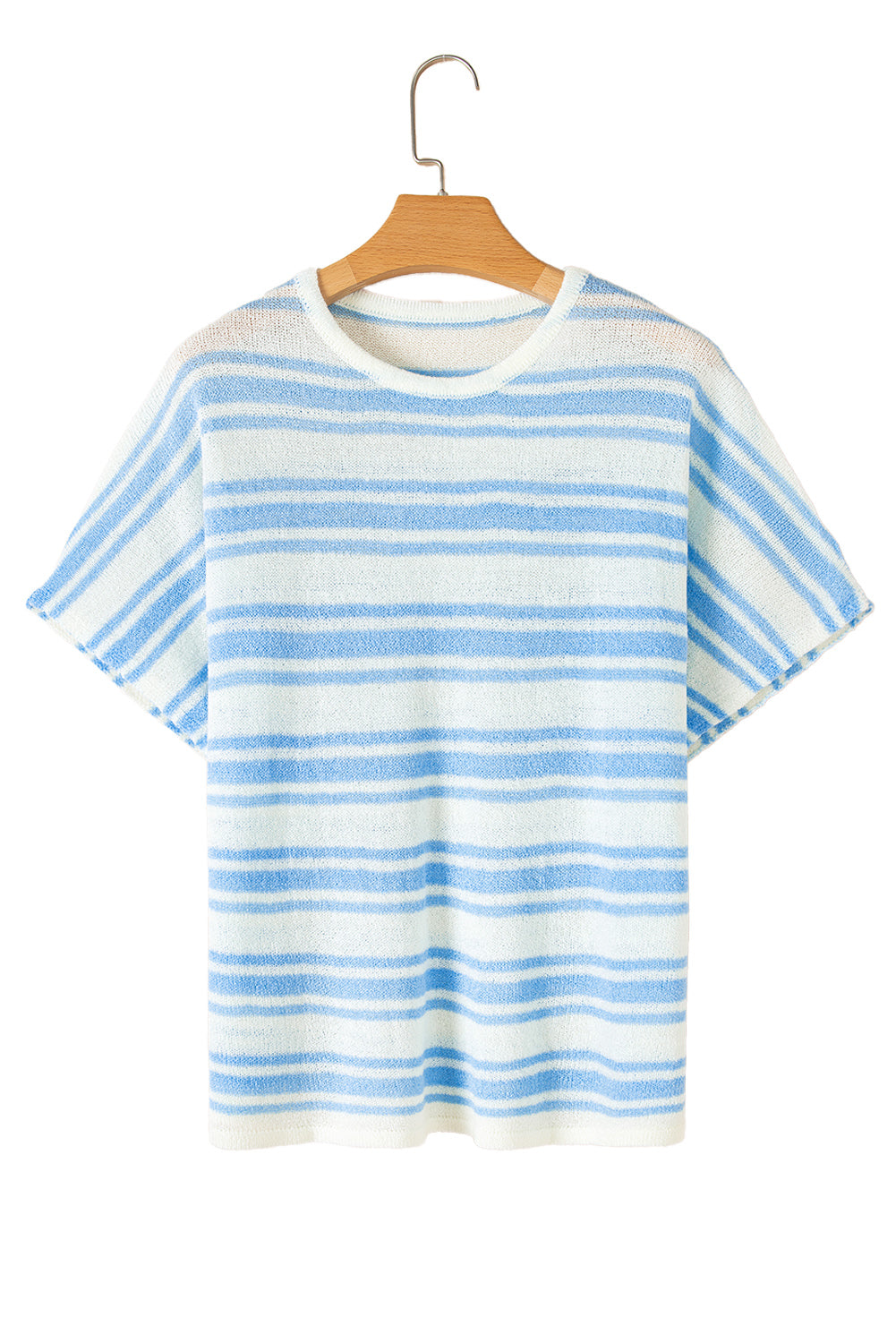 Sky Blue Stripe Boxy Fit Wide Sleeve Knit T Shirt