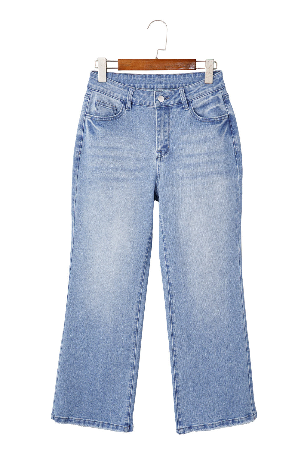 Sail Blue Mineral Wash Raw Hem High Waist Flared Jeans