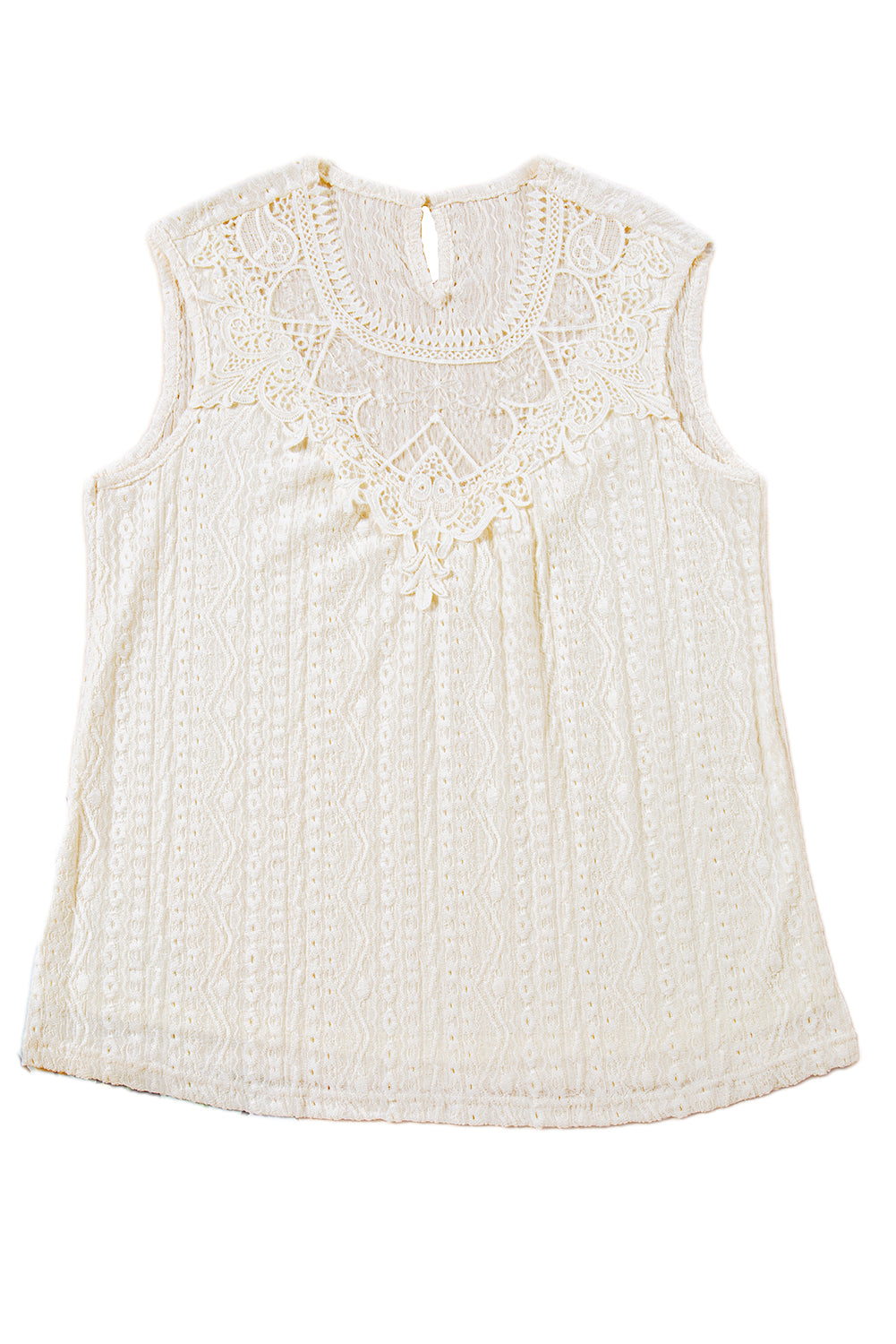 Apricot Guipure Lace Crochet Keyhole Back Sleeveless Top