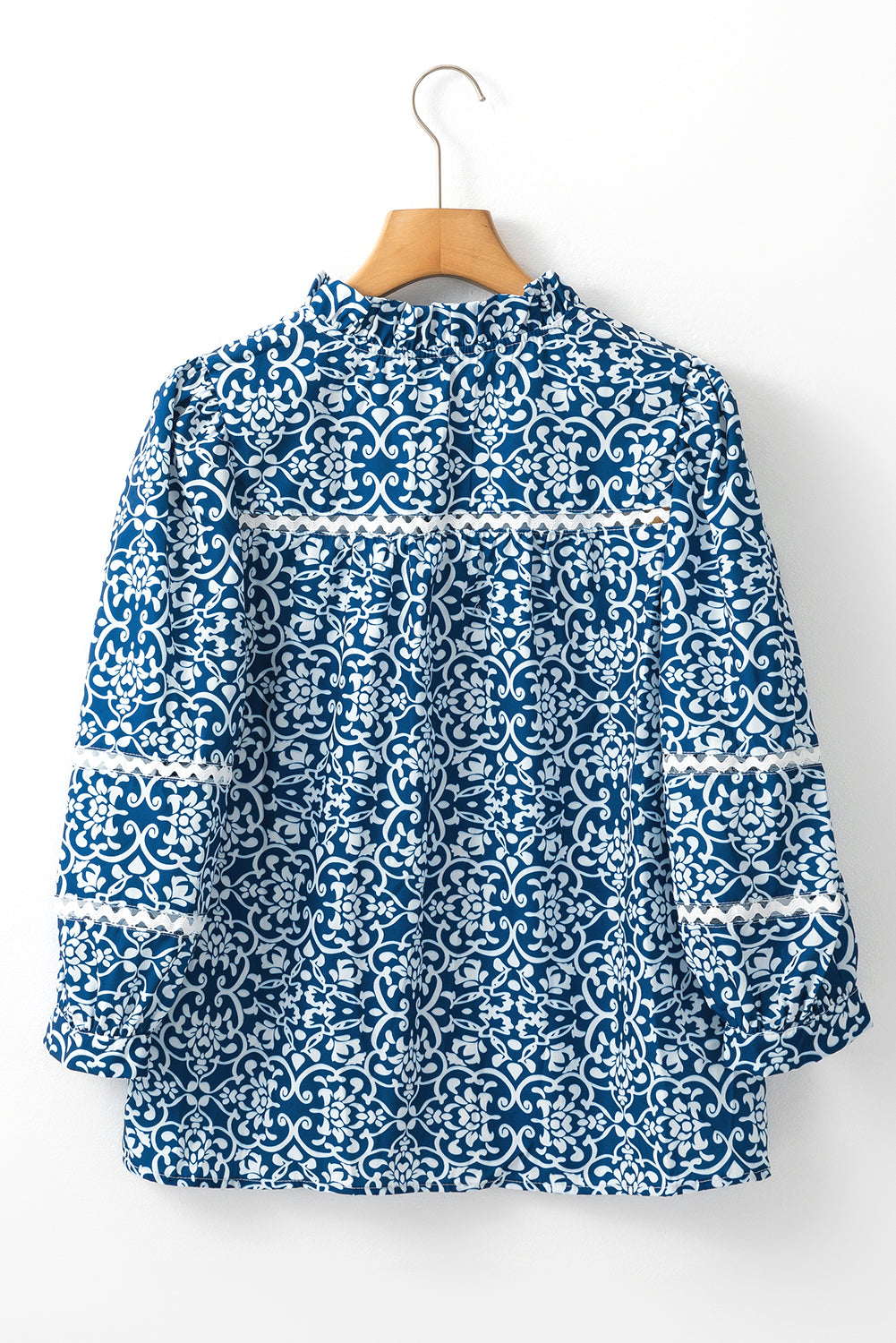 Blue Floral Ric Rac Button Loose Fit Shirt