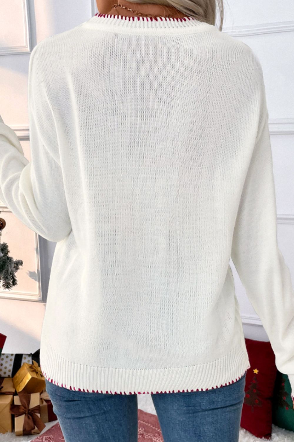 Bow Round Neck Drop Shoulder Sweater