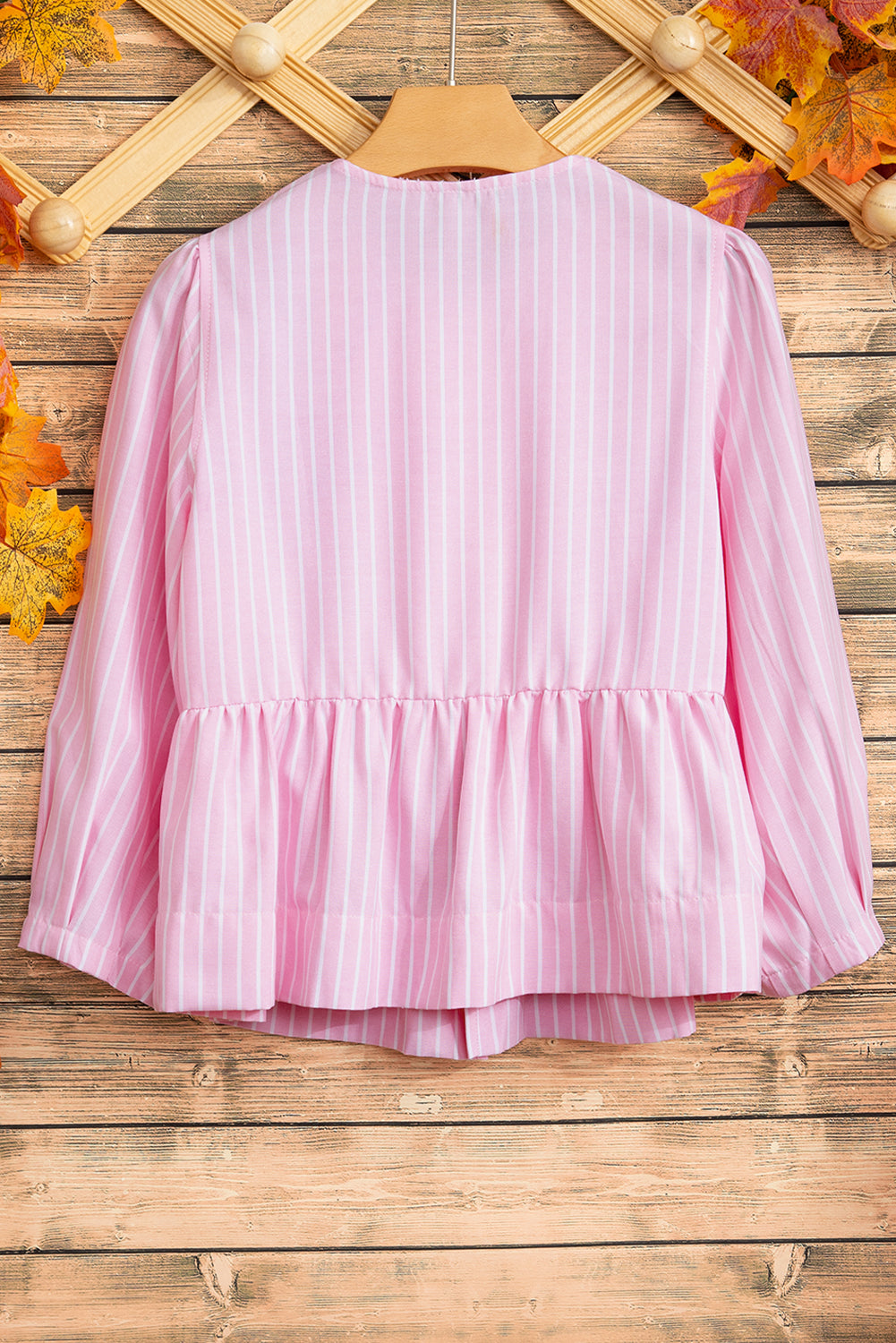 Pink Striped Print Sweet Bow Tie Blouse