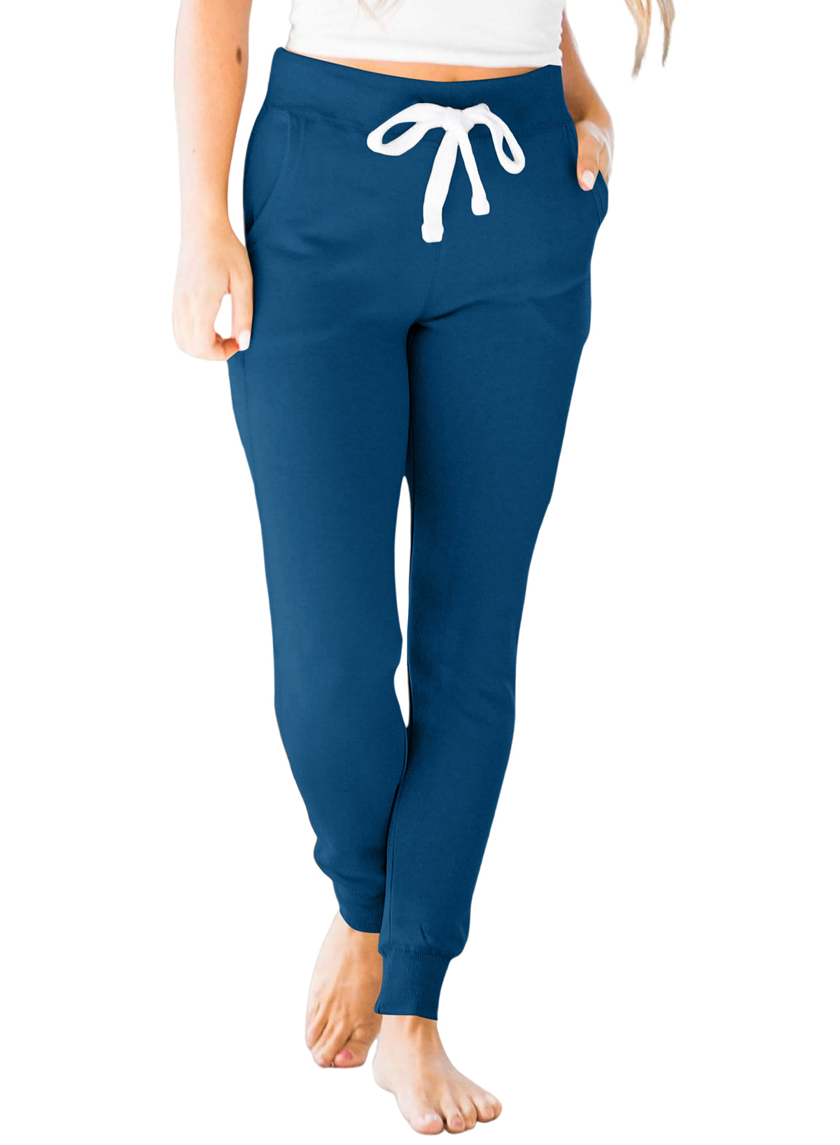 Blue Drawstring Waist Pocketed Joggers