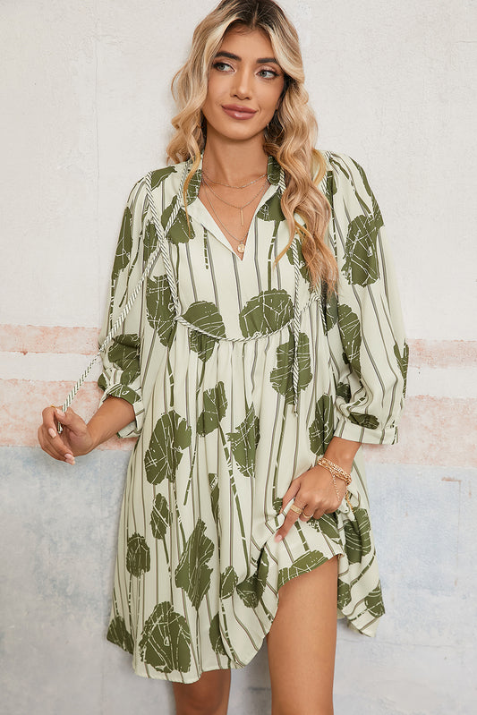 Guacamole Green Abstract Print Striped V-Neck Mini Dress