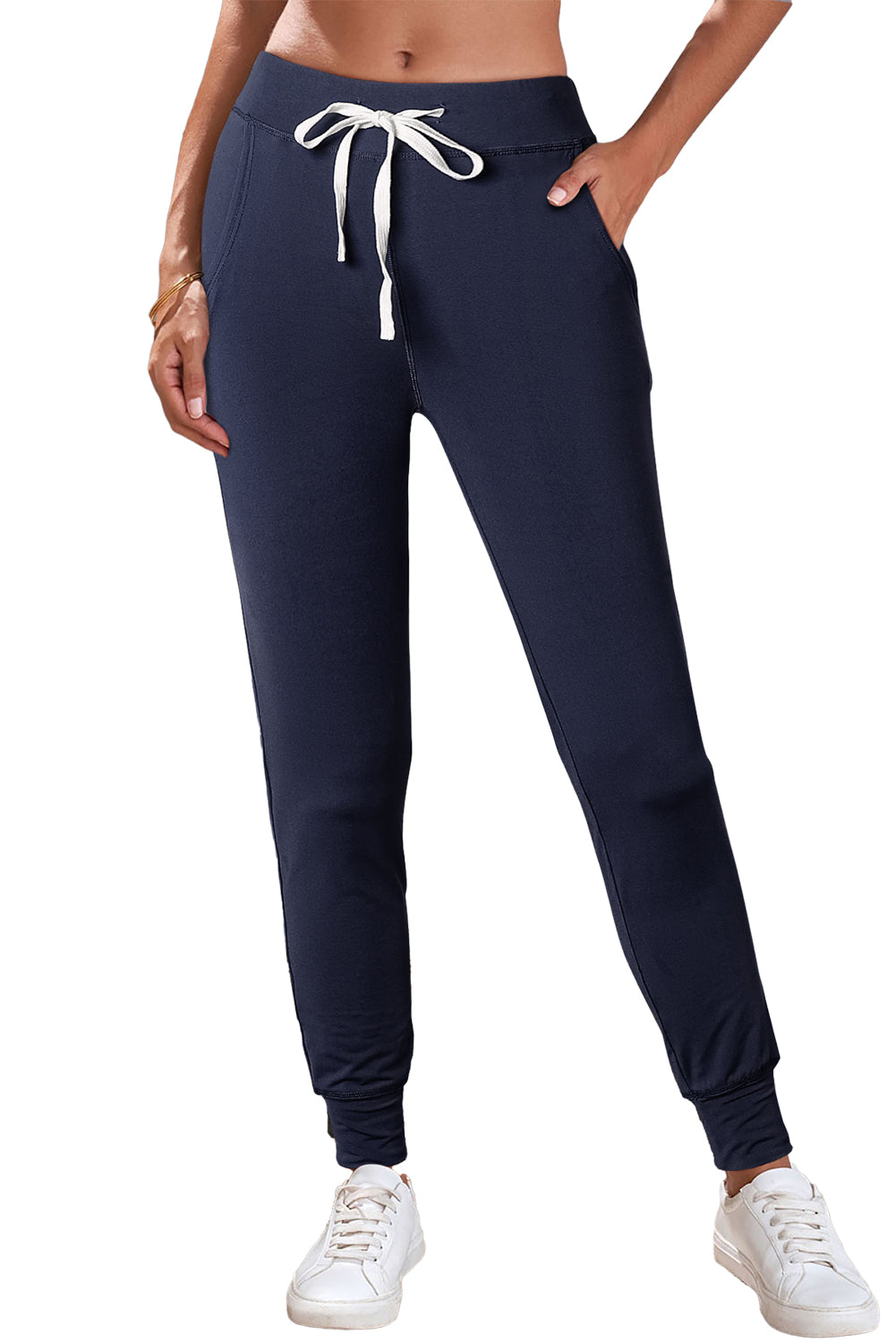 Blue Drawstring Waist Pocketed Joggers