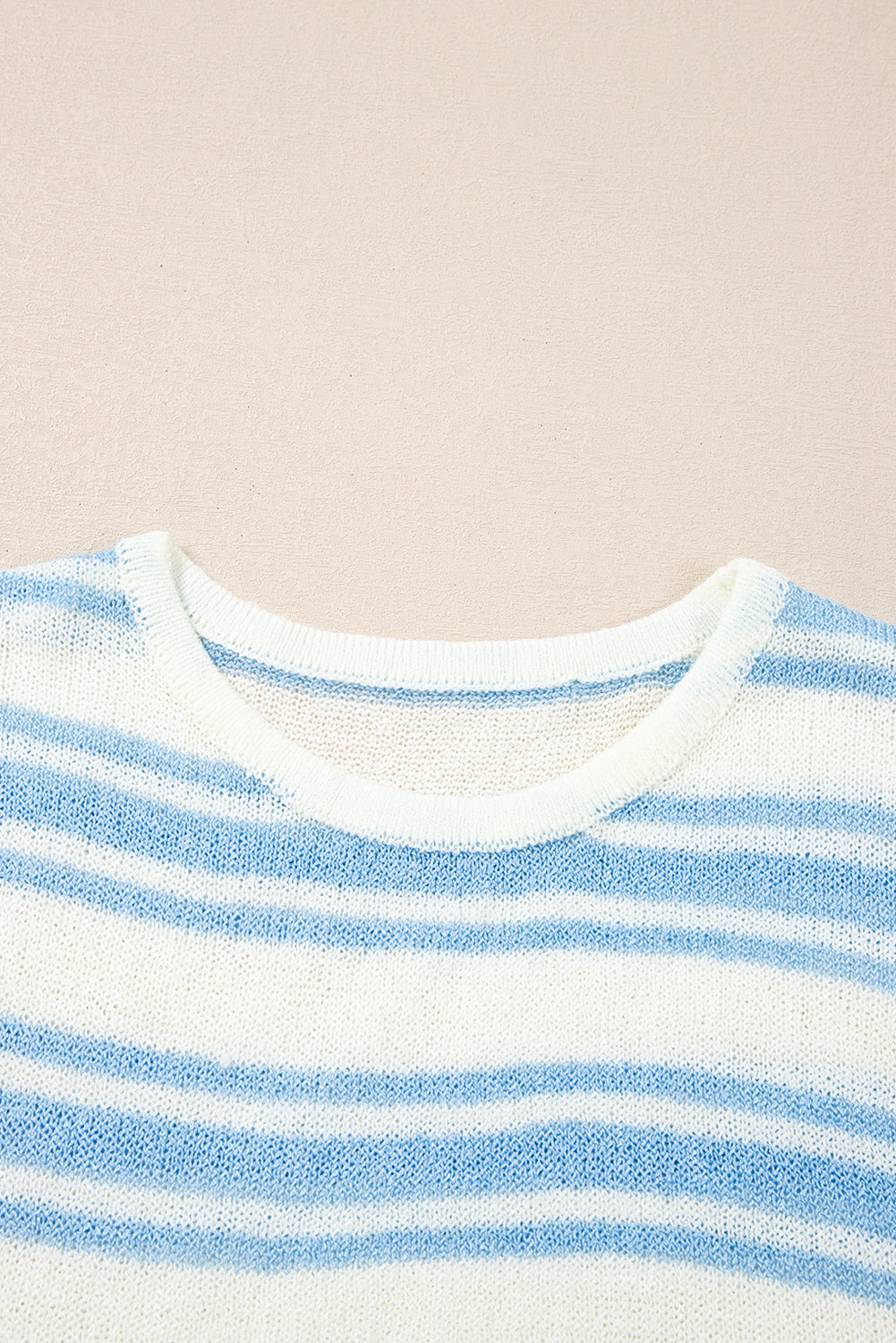 Sky Blue Stripe Boxy Fit Wide Sleeve Knit T Shirt