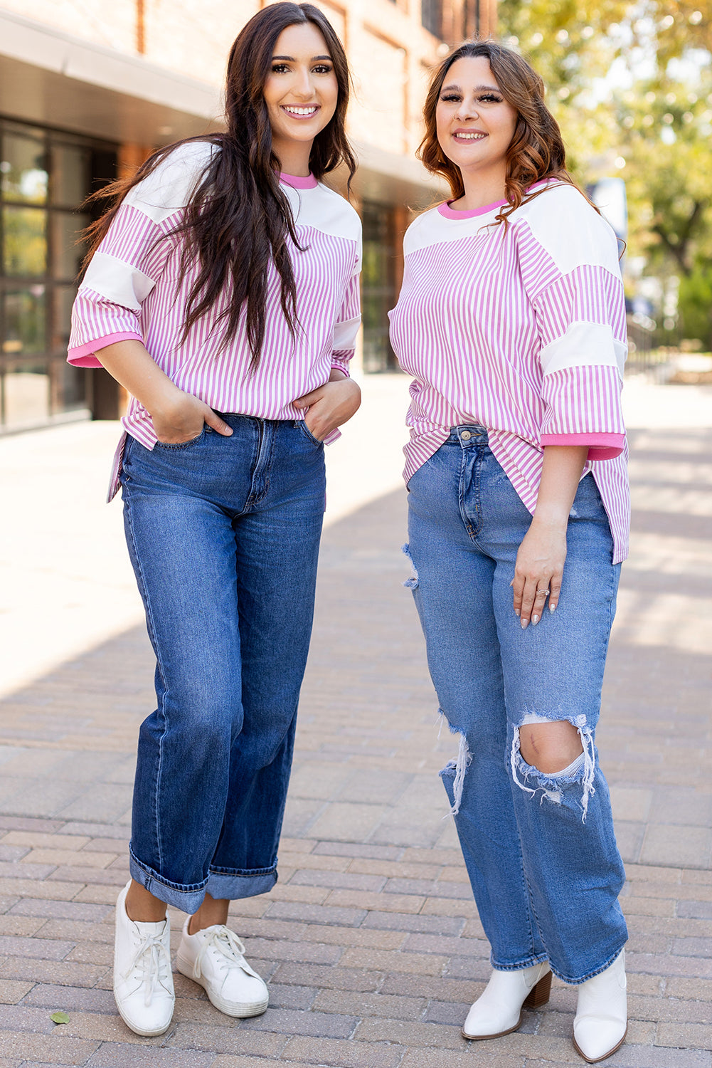 White Stripe Patchwork Bracelet Sleeve Plus Size T Shirt