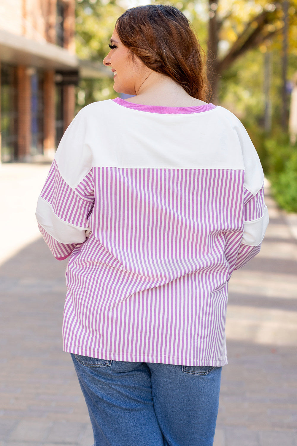 White Stripe Patchwork Bracelet Sleeve Plus Size T Shirt