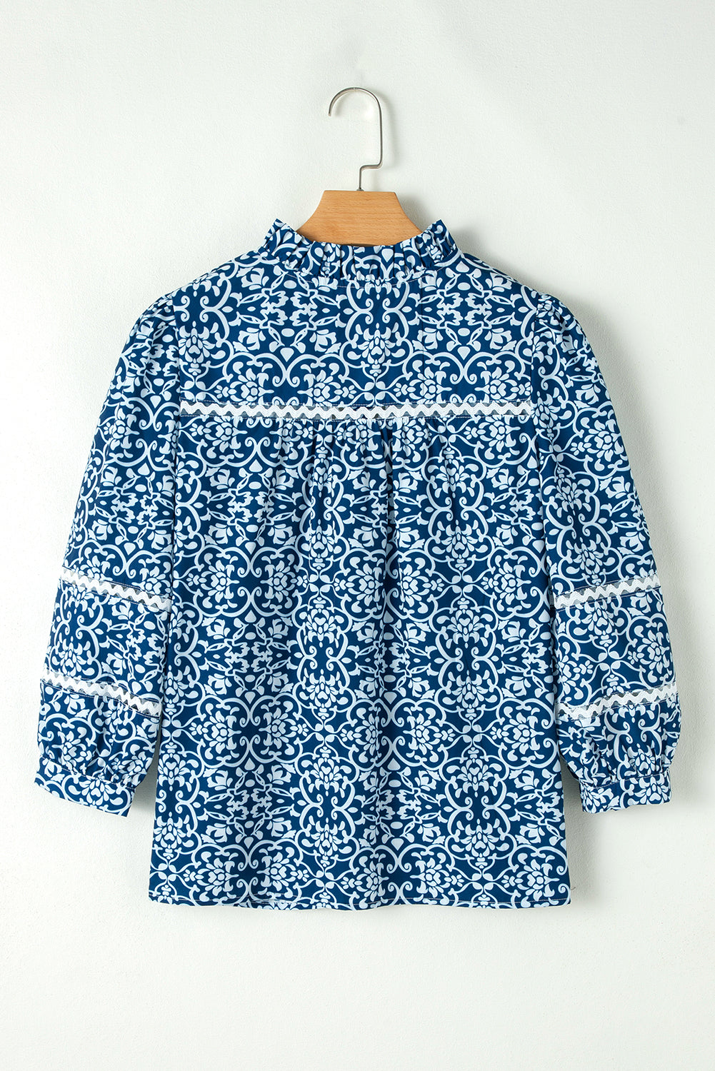 Blue Floral Ric Rac Button Loose Fit Shirt