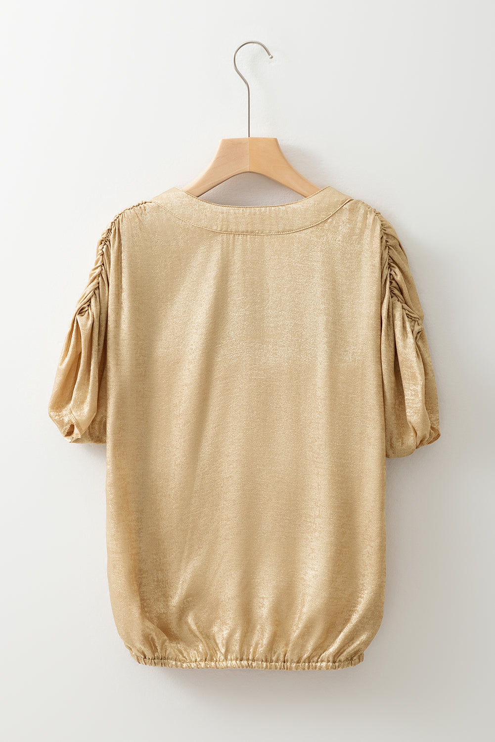 Gold Knot Back Casual Ruched Sleeve Blouse