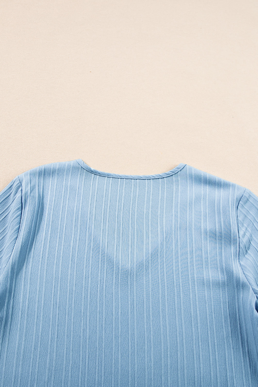 Beau Blue Ruffled Short Sleeve V Neck Textured Blouse