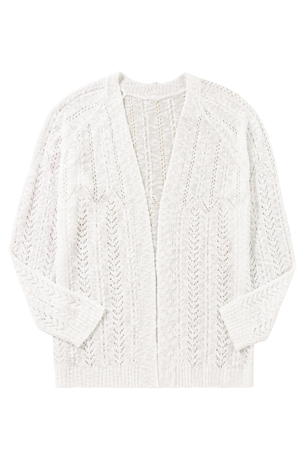 White Plus Size Eyelet Knit Open Front Cardigan