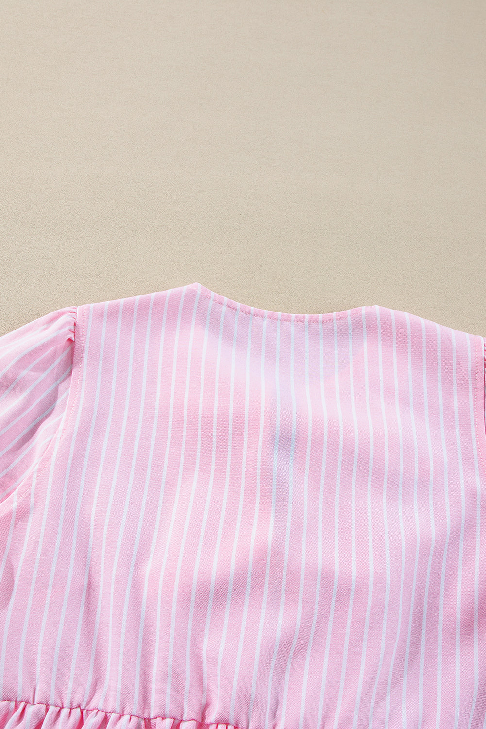 Pink Striped Print Sweet Bow Tie Blouse