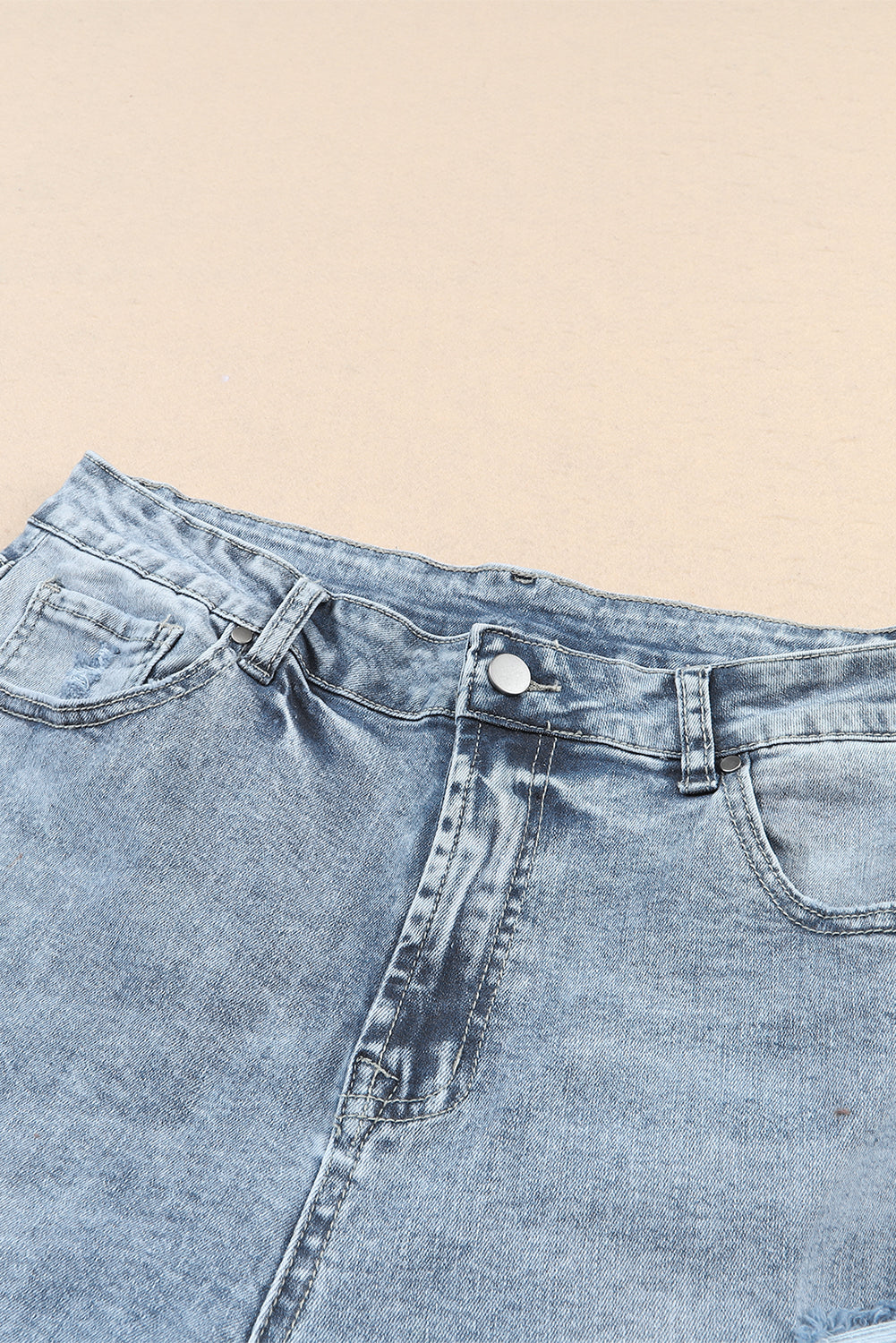 Sky Blue Light Wash Frayed Slim Fit High Waist Jeans