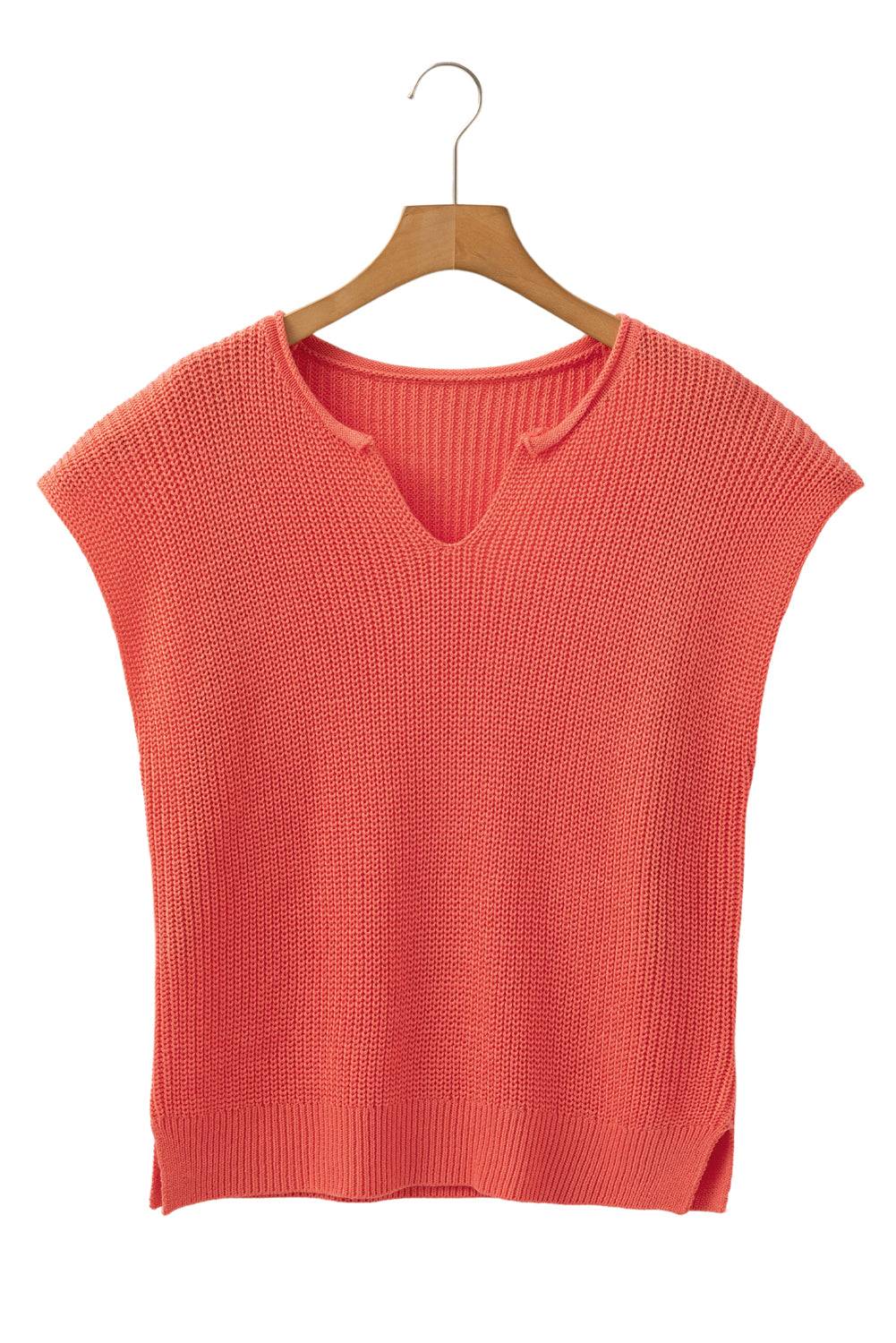 Flamingo Solid Textured Knitted Notch V Neck Knit Vest