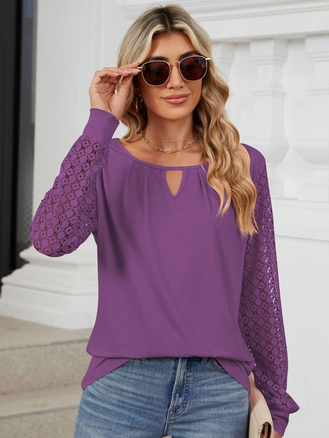 Cutout Round Neck Long Sleeve T-Shirt