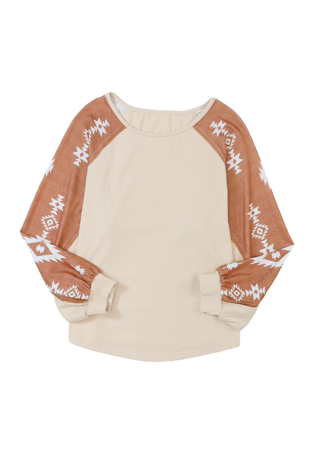 Apricot Casual Ethnic Print Patch Long Sleeve Top