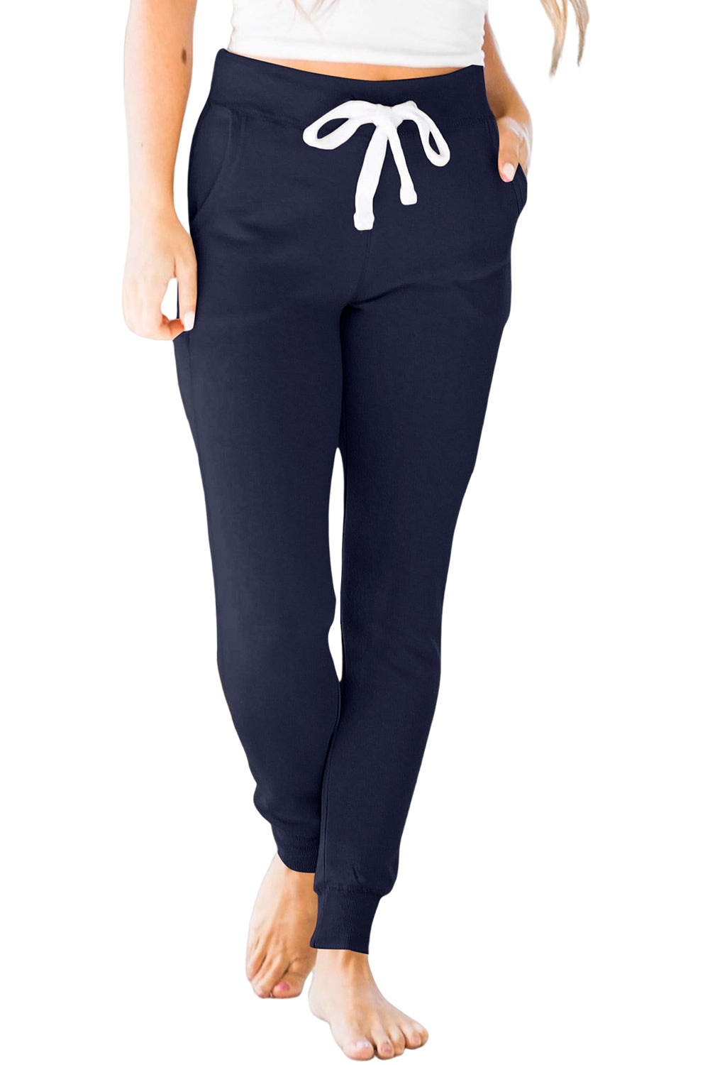 Blue Drawstring Waist Pocketed Joggers