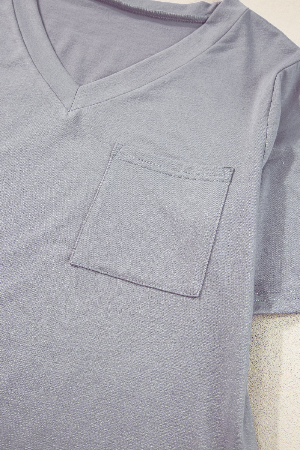 Medium Grey V Neck Pocketed Rounded Hem Tee