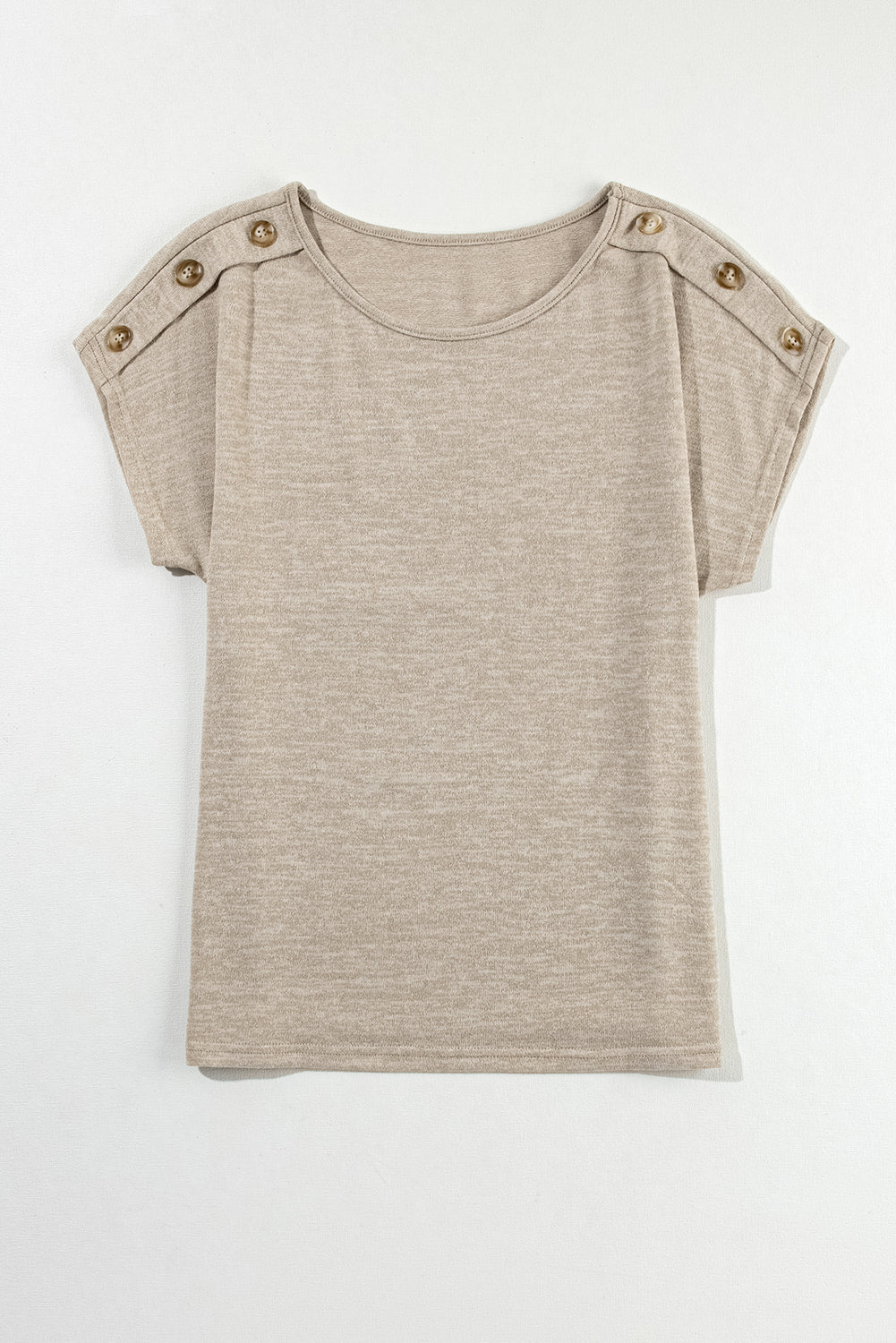 Smoke Gray Solid Color Button Decor Batwing Sleeve Tee