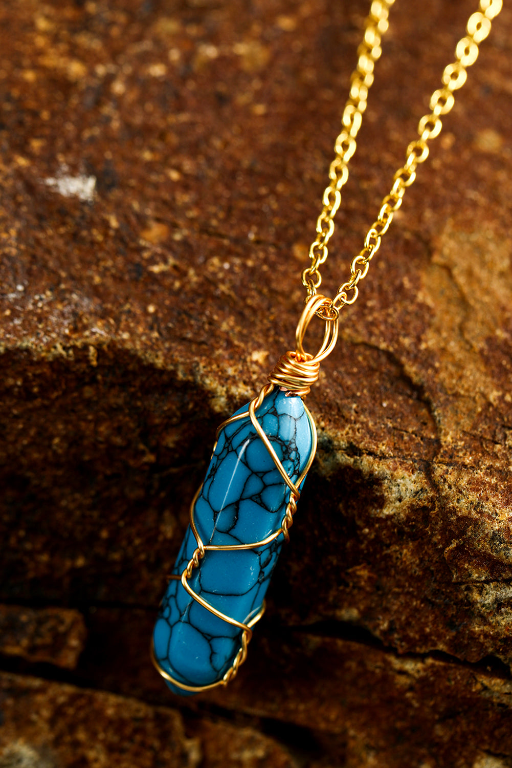 Blue Wire Wrapped Turquoise Pendant Necklace