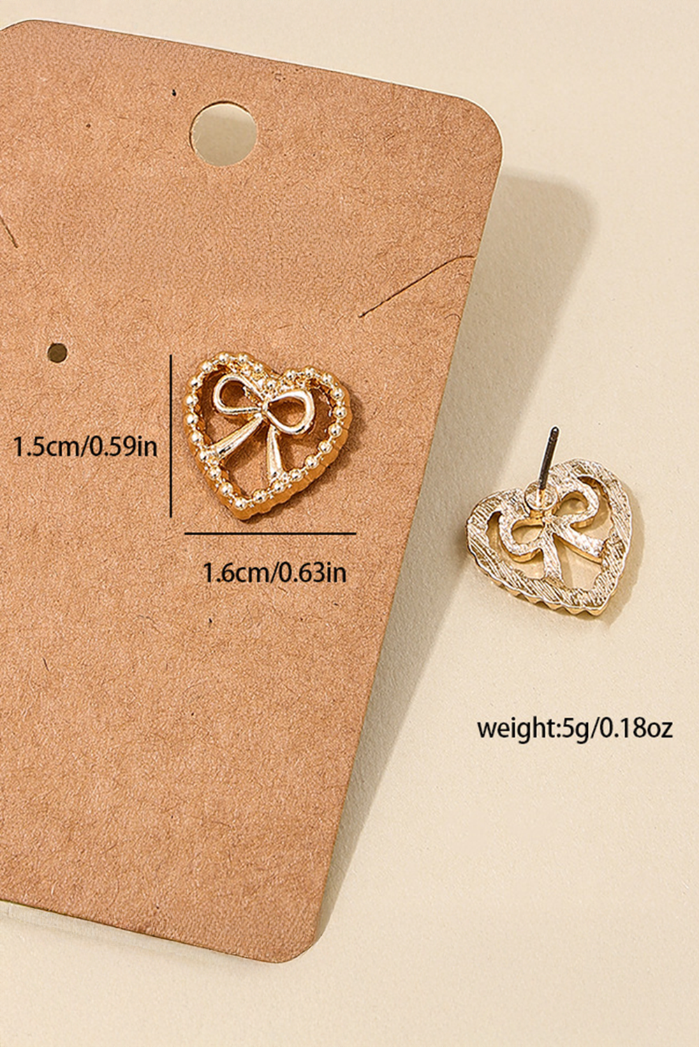 Gold Bow Decor Heart Shape Alloy Stud Earrings