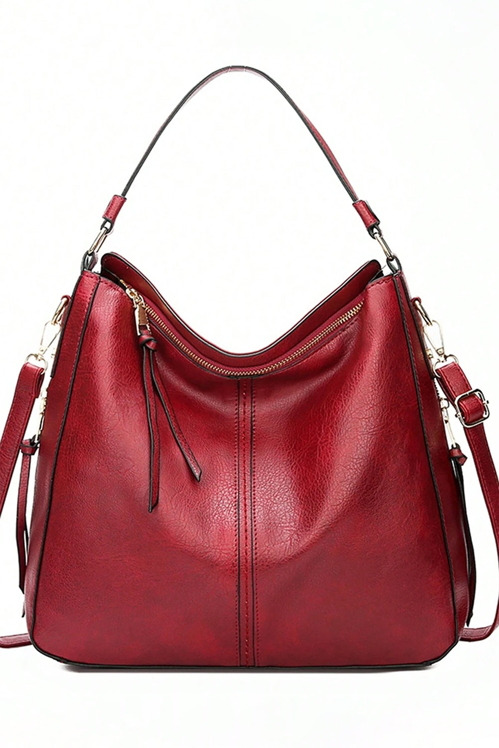 Fiery Red PU Leather Dual Belted Large Tote Bag