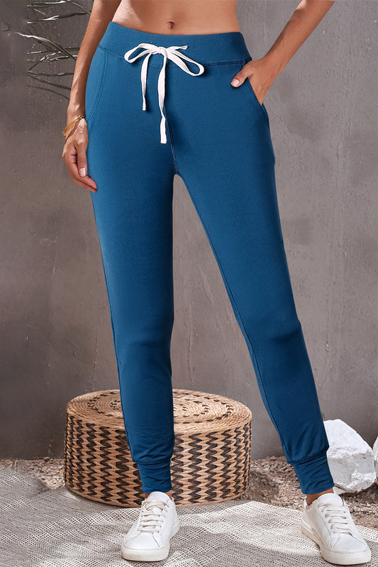 Blue Drawstring Waist Pocketed Joggers