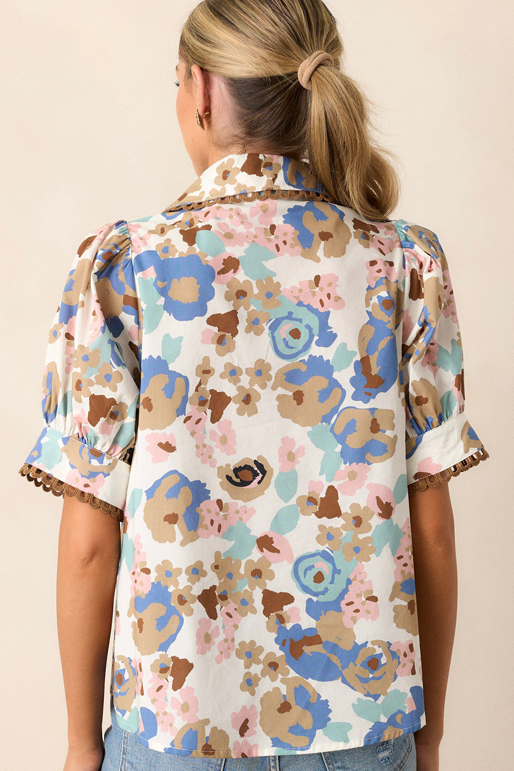 Multicolour Vintage 60s Flower Puff Sleeve Shirt