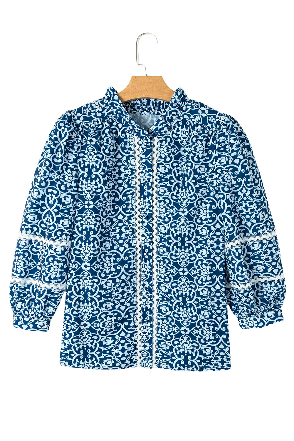 Blue Floral Ric Rac Button Loose Fit Shirt