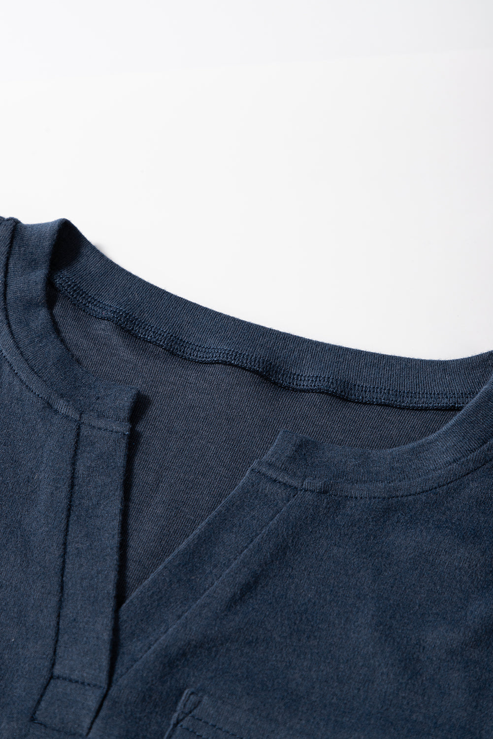 Dirty Blue Pocketed Notch V Neck Plain Top