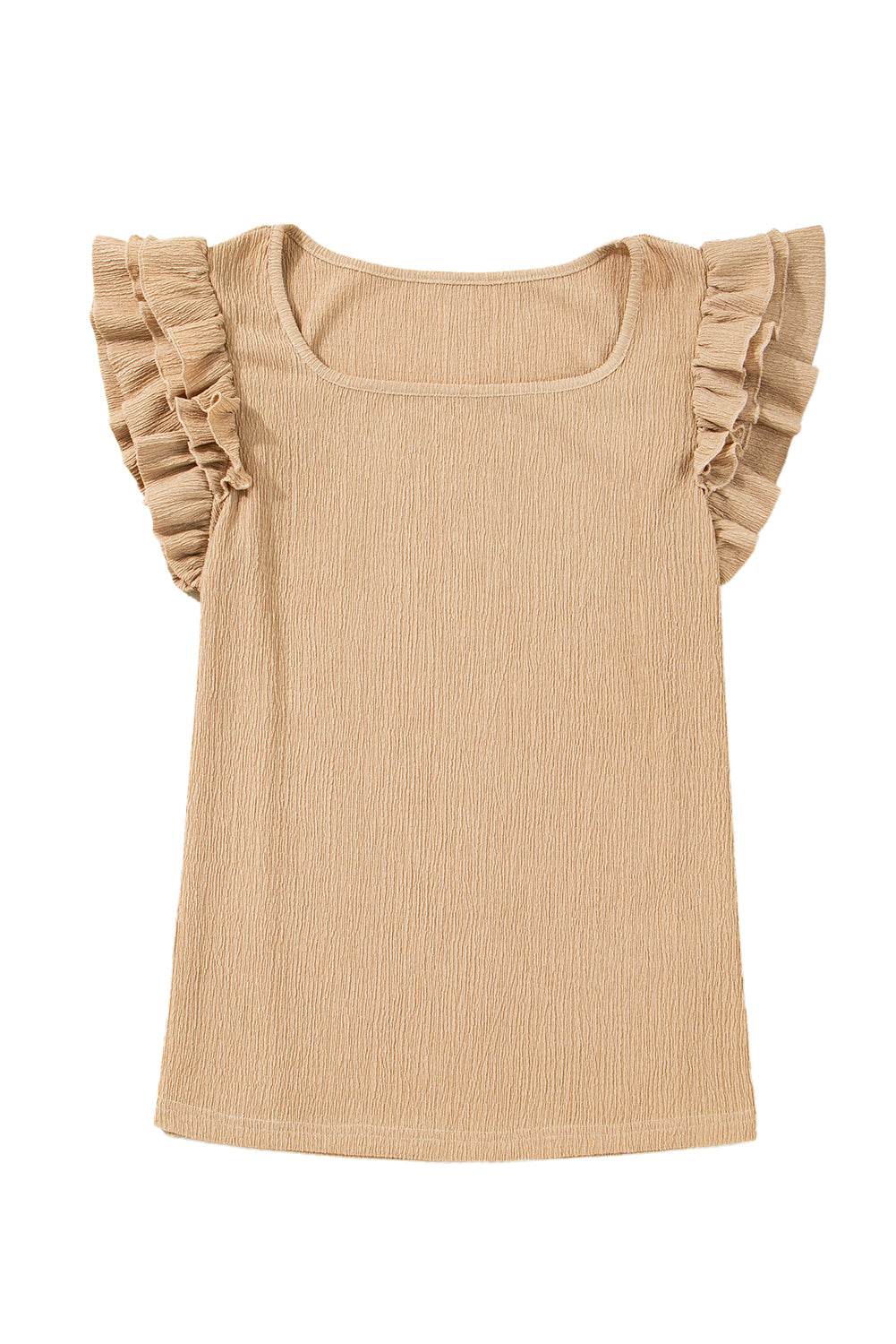 Smoke Gray Ruffle Textured Sleeveless Top