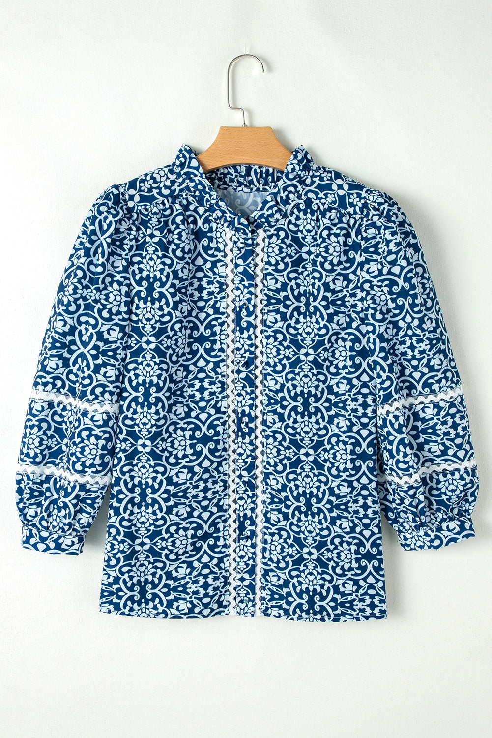 Blue Floral Ric Rac Button Loose Fit Shirt