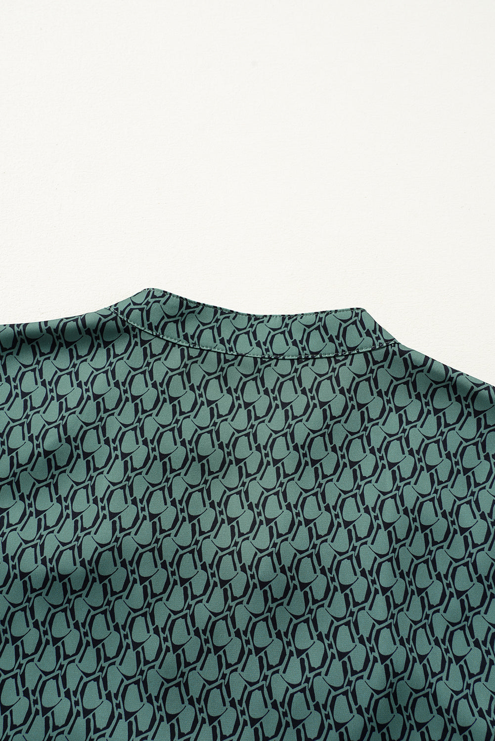 Green Geometric Print Notched Neck Long Sleeve Blouse