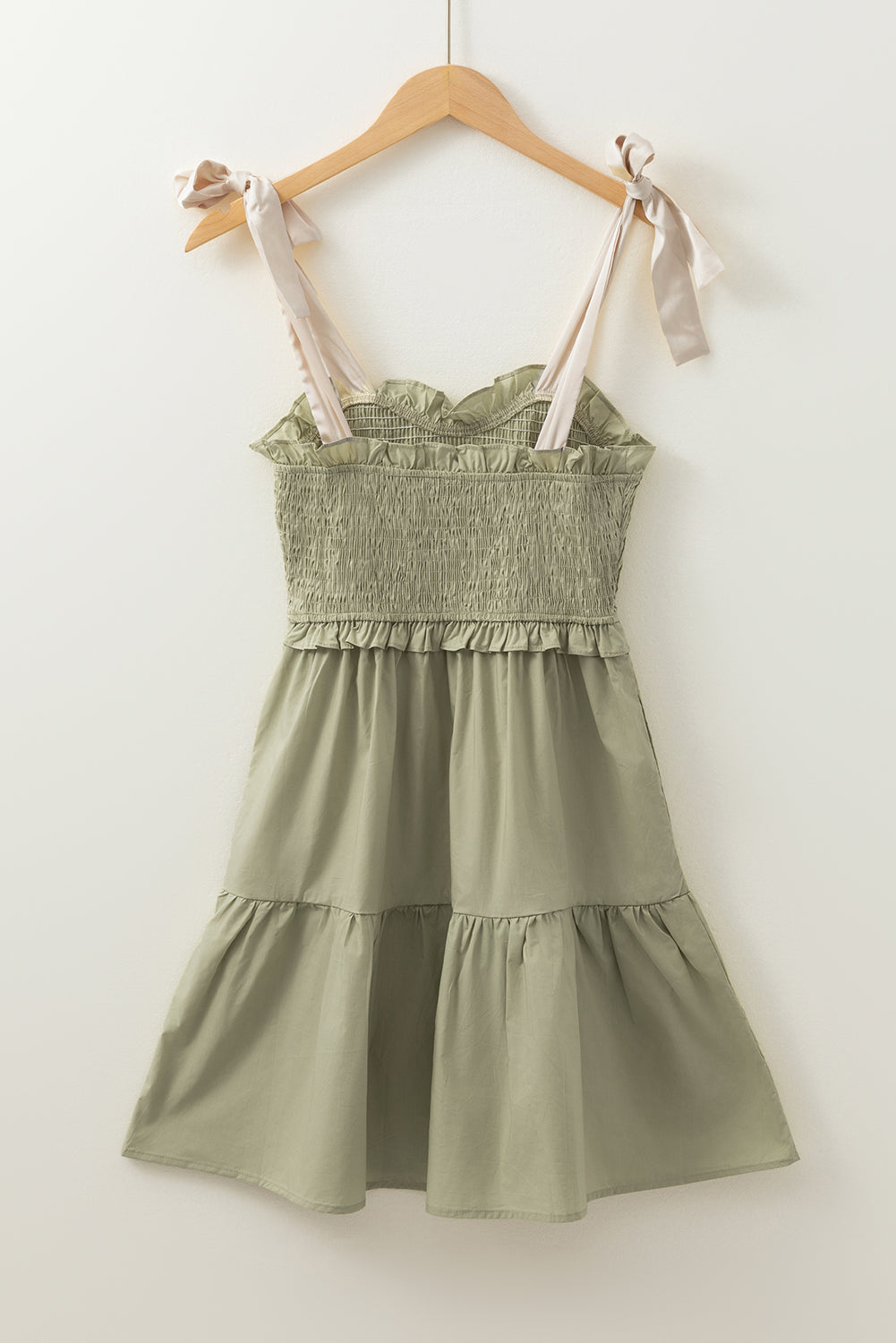 Laurel Green Tie Strap Frill Detail Smocked Mini Dress