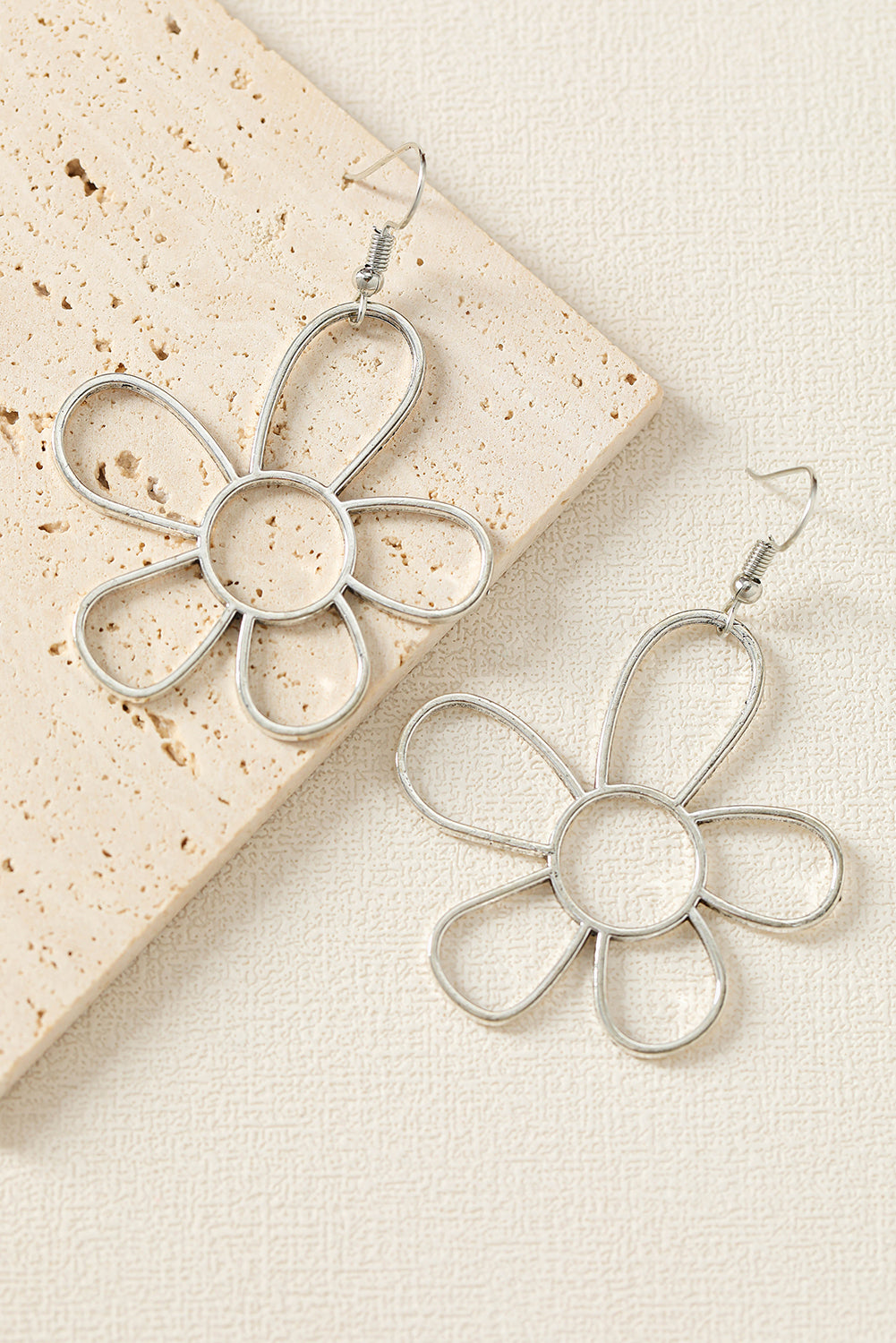 Silvery Alloy Hollowed Flower Hook Earrings