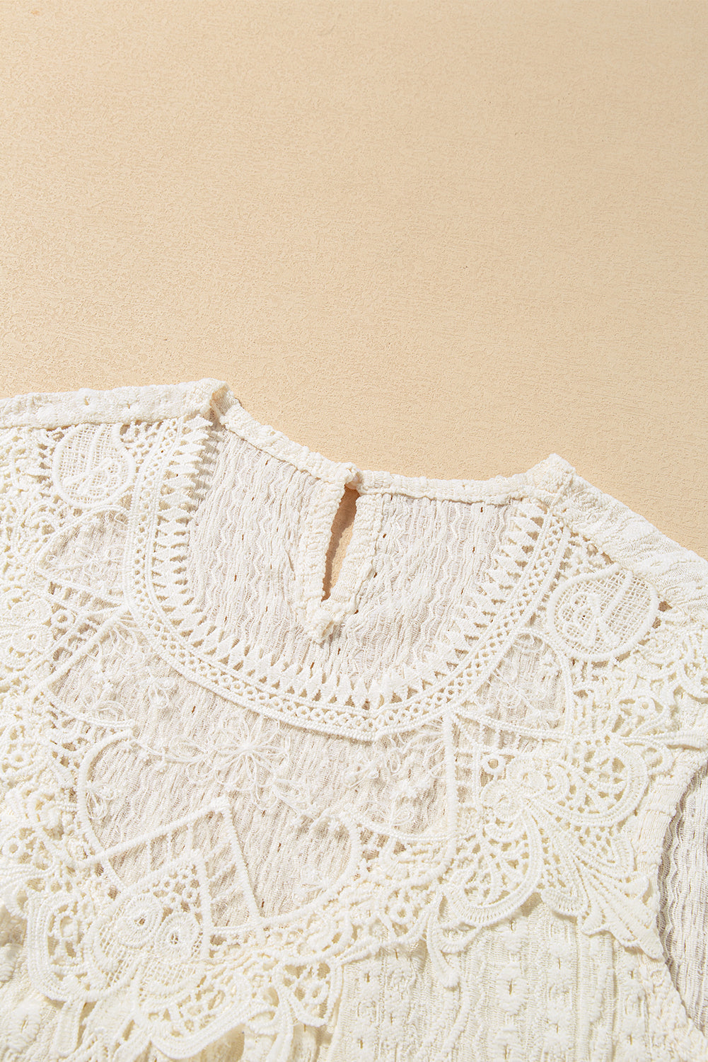 Apricot Guipure Lace Crochet Keyhole Back Sleeveless Top