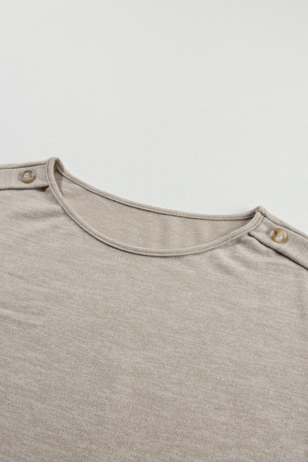 Smoke Gray Solid Color Button Decor Batwing Sleeve Tee