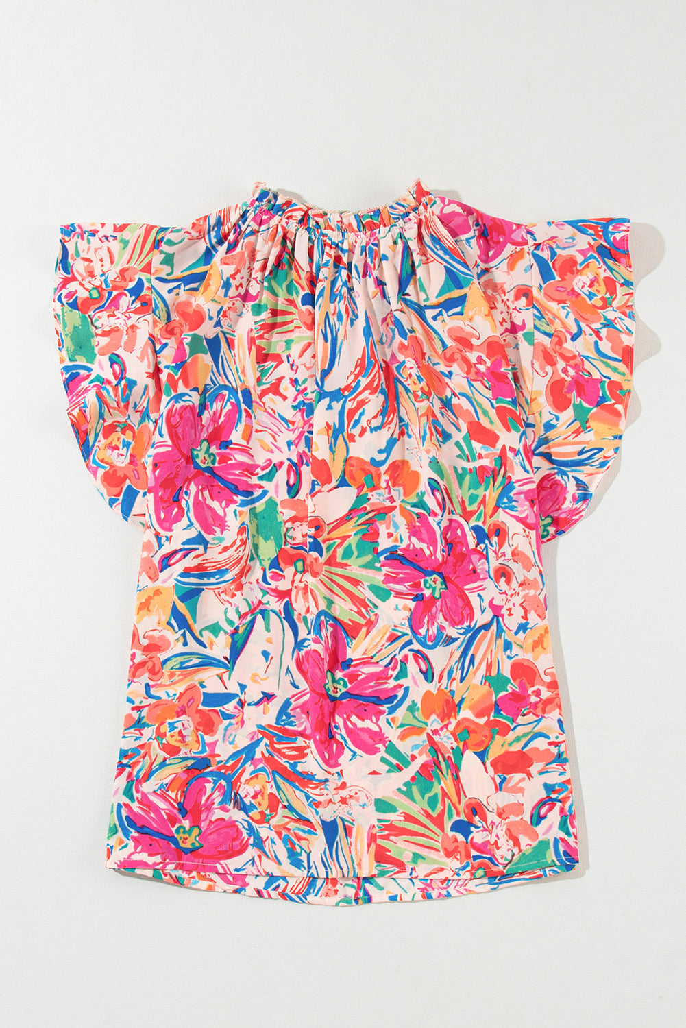 Multicolour Floral Print Tied V-Neck Ruffle Sleeve Blouse