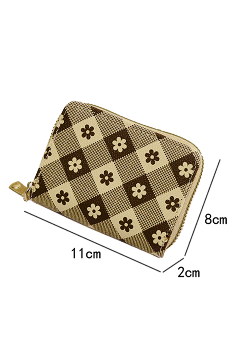 Khaki Flower Checkered PU Leather Wallet