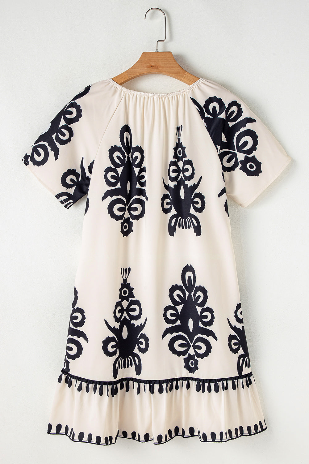 Apricot Ethnic Print Ruffle Hem Loose Mini Dress