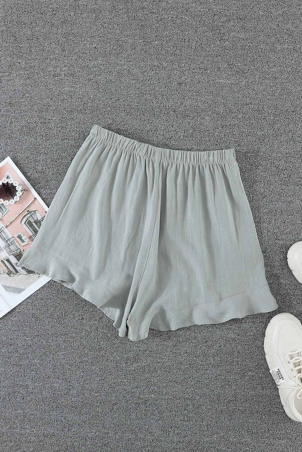 Green Casual High Waist Pocketed Ruffle Shorts