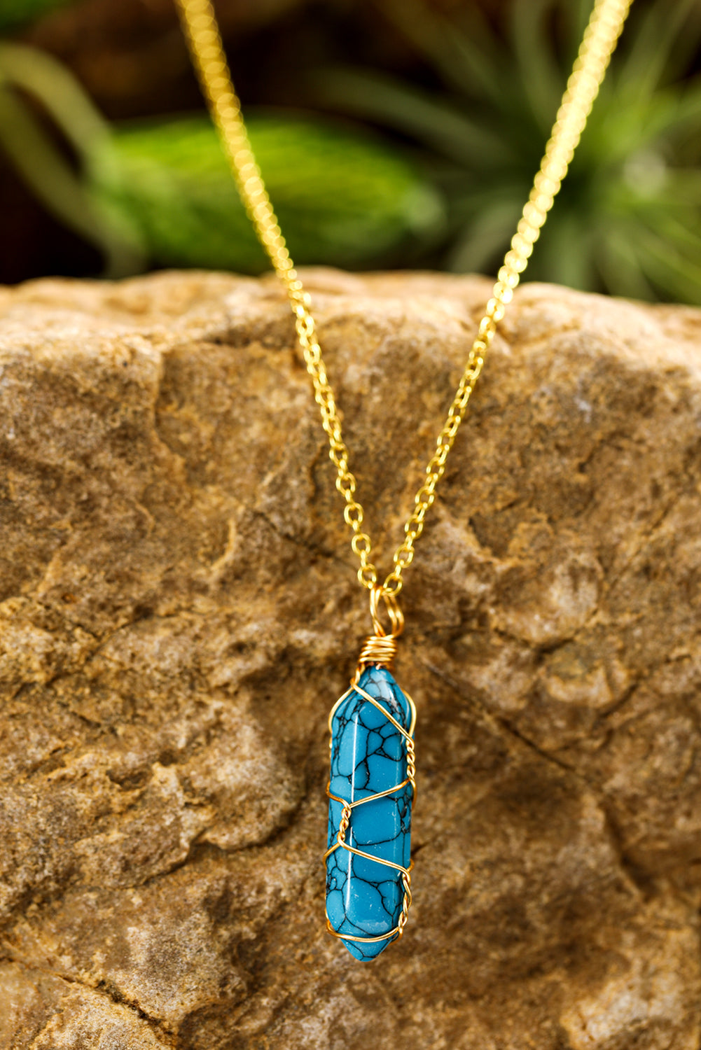 Blue Wire Wrapped Turquoise Pendant Necklace