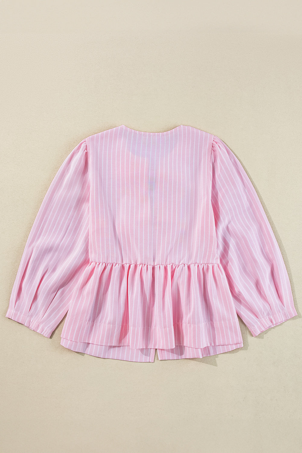 Pink Striped Print Sweet Bow Tie Blouse