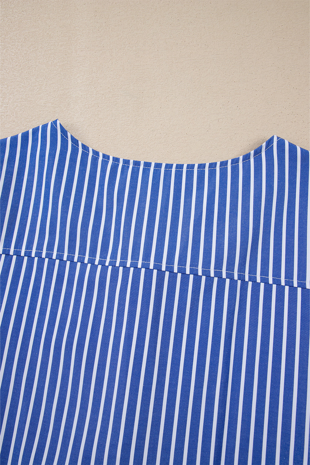 Blue Stripe Bow Tie Front Puff Short Sleeve Blouse