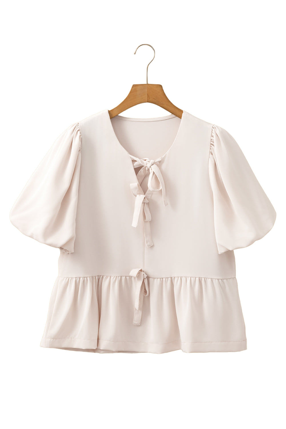 White Sweet Bowknot Puff Sleeve Peplum Blouse